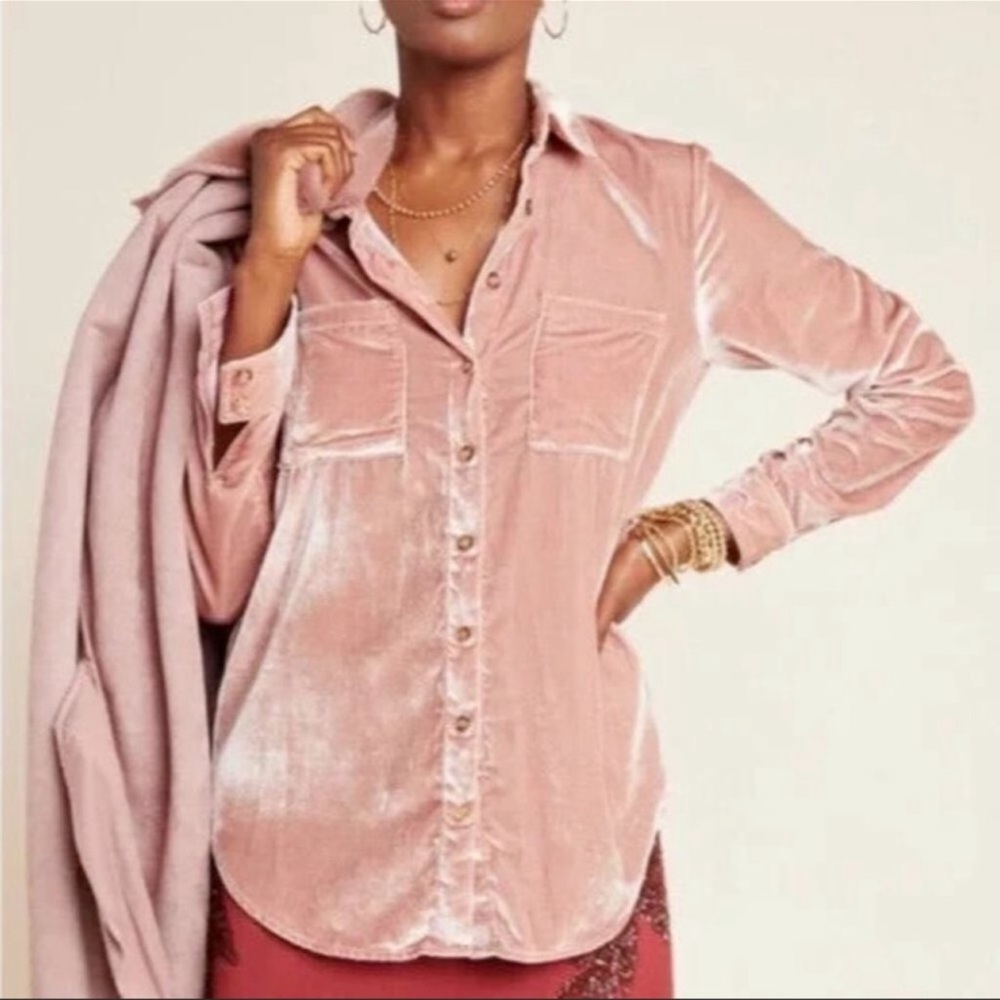 Maeve by Anthropology Velvet Button-down Blush Pink Size 10